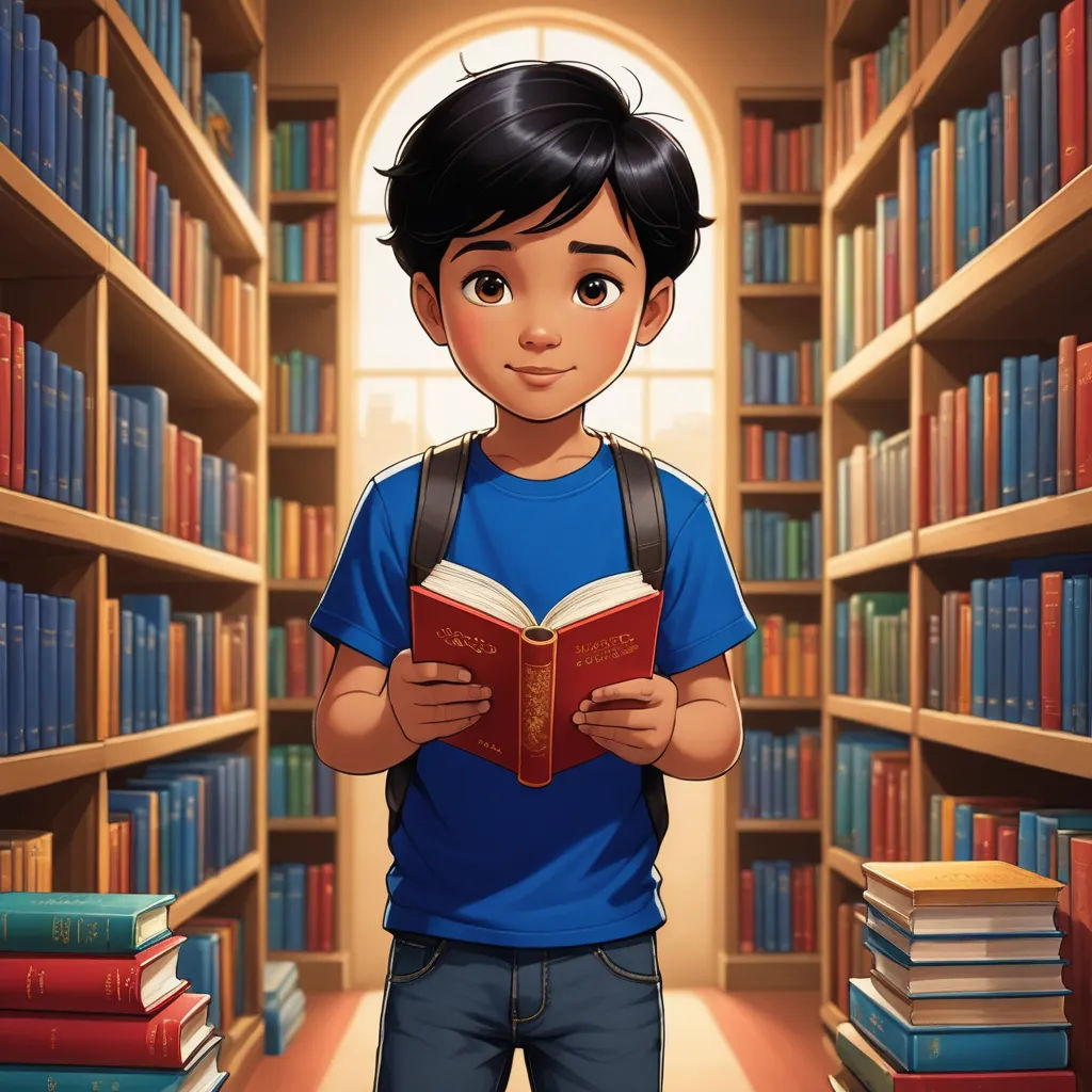 a boy standing in a library reading a book with a backpack on his shoulder and a book in his hands, sots art, a storybook illustration, Anthony Devas, storybook illustration