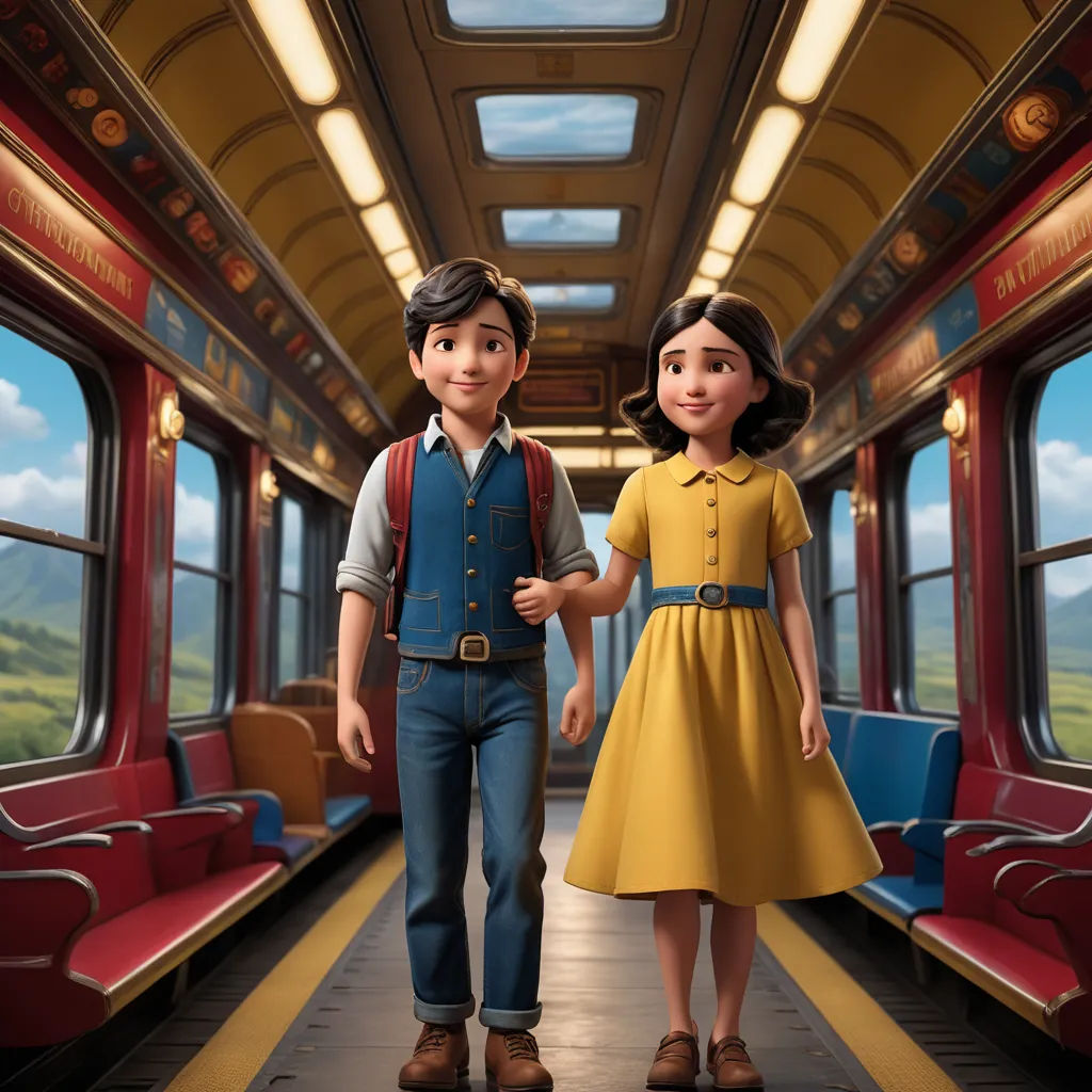 a boy and a girl are walking down a train together in a scene from the movie the secret life of walter and lois, photorealism, poster art, Cliff Childs, promotional image