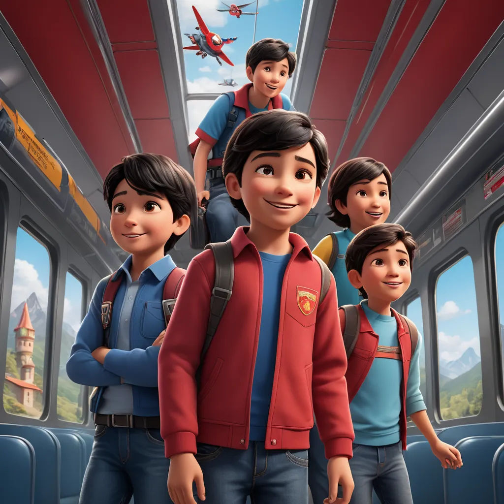 a group of people standing on a train next to each other with a plane in the background and a window, sots art, poster art, Du Jin, promotional image