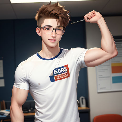 a man with glasses and a white shirt is holding a pair of scissors in his hand and posing for a picture