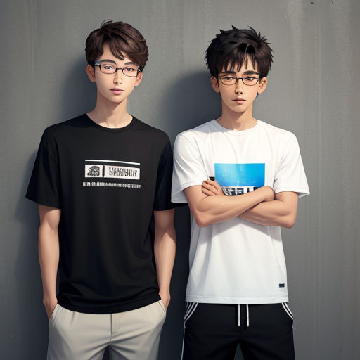 two young men standing next to each other in front of a wall with a sign on it that says namshi