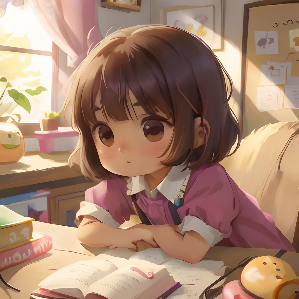 a girl sitting at a table with a book and a cup of coffee in front of her, reading a book