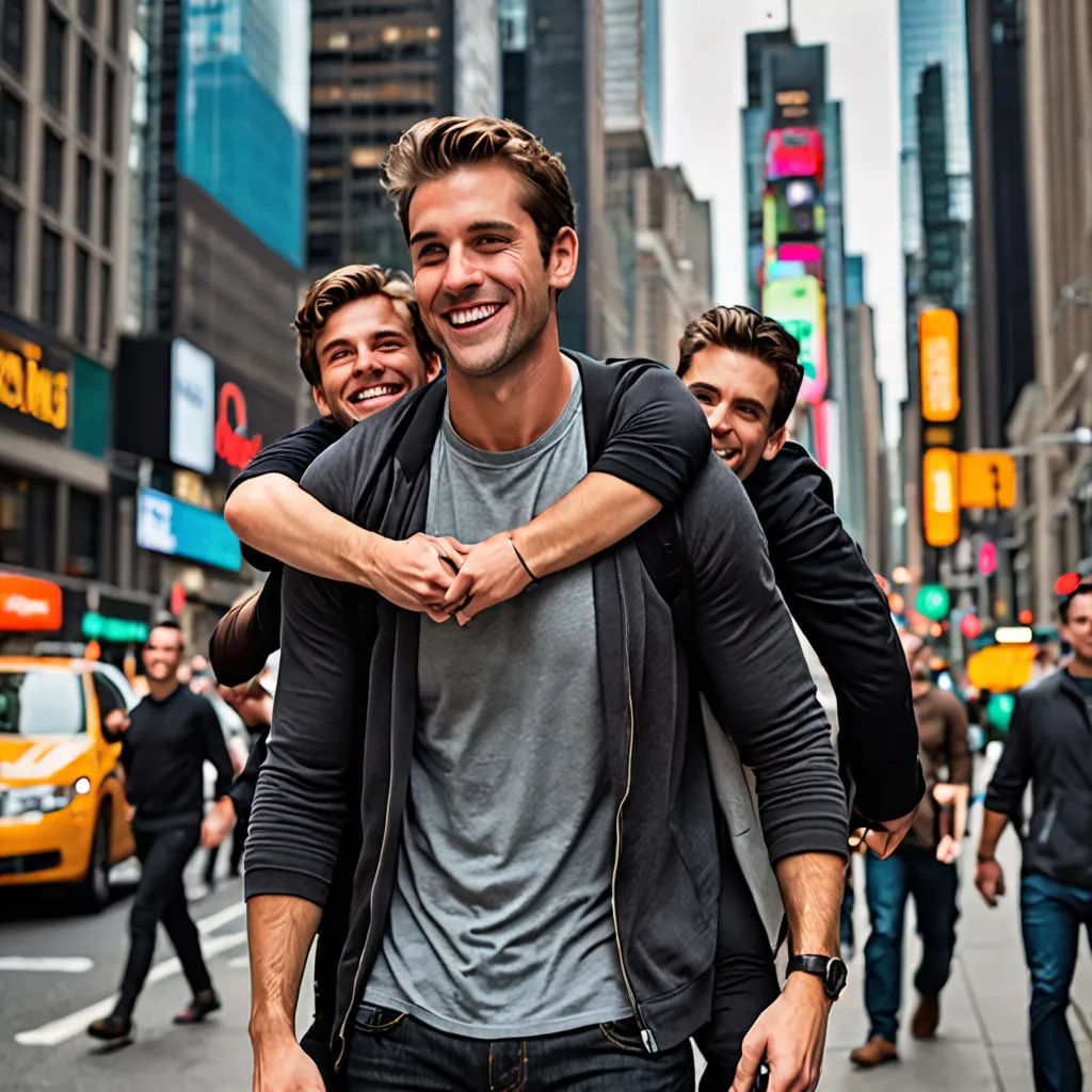 a group of men walking down a street next to tall buildings and a yellow taxi cab in the background, video art, a stock photo, Drew Tucker, behance hd