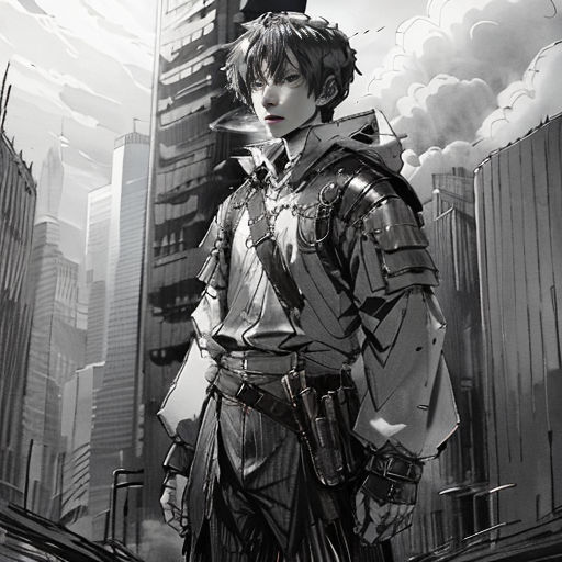 a man in a futuristic city with a futuristic suit on and a futuristic city in the background with a futuristic building