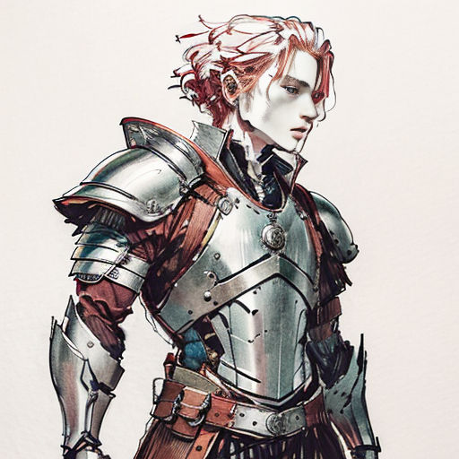 a drawing of a man in armor with a sword in his hand and a helmet on his head and a sword in his hand