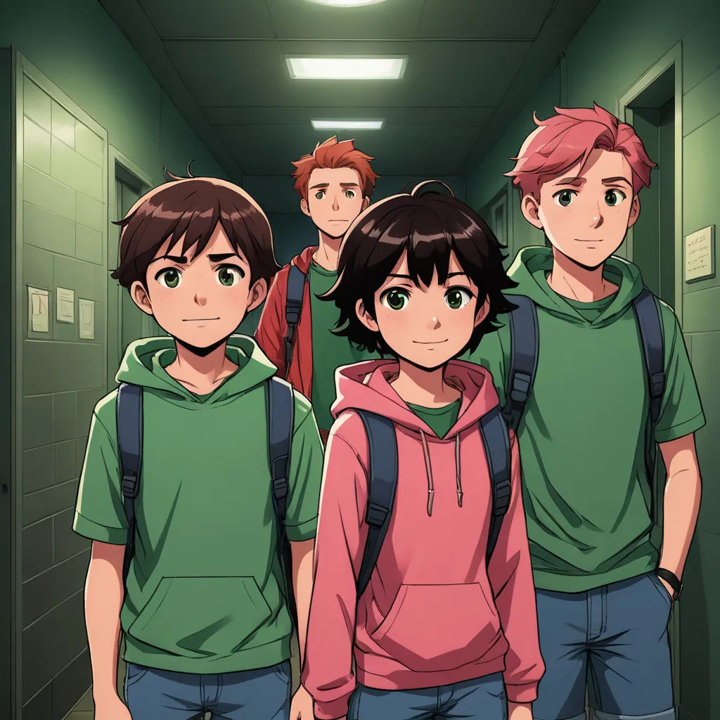 a group of people standing in a hallway with a backpack on their shoulders and a backpack on their shoulder, sots art, an album cover, Adam Manyoki, official art