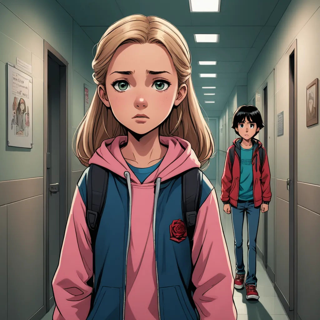 a girl and a boy walking down a hallway in a hospital corridor, with a red rose on the hood, sots art, a character portrait, Ayami Kojima, official art