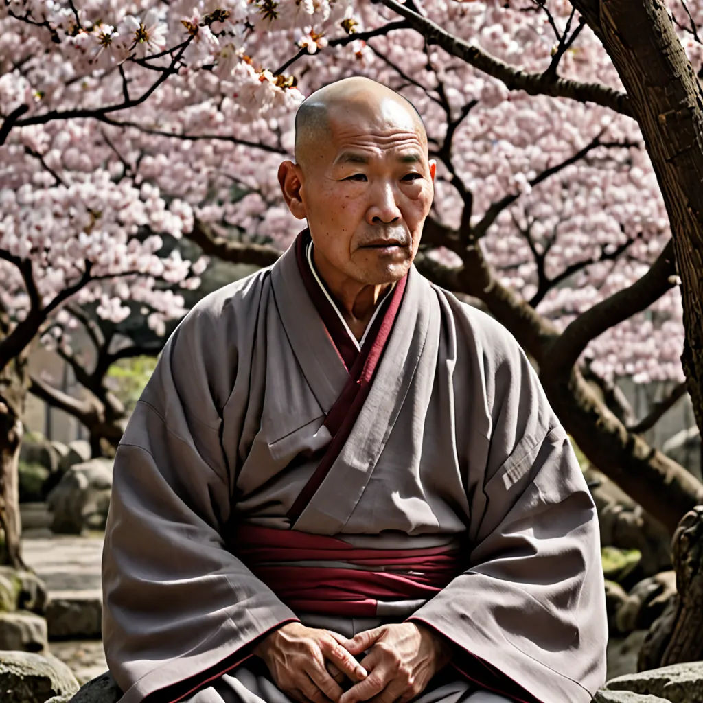 a man sitting on a rock in front of a tree with pink flowers in bloom in a park area, cloisonnism, a character portrait, Emperor Huizong of Song, character portrait