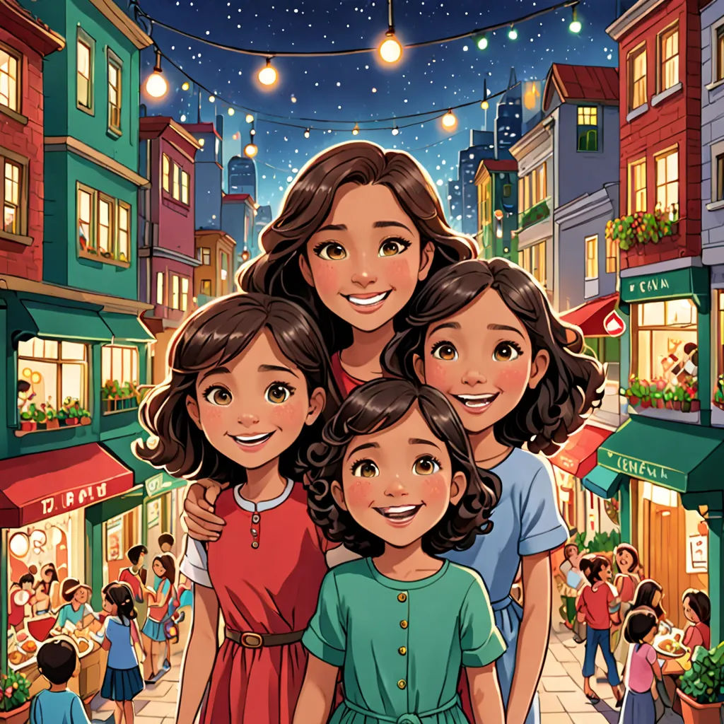 a group of people standing in front of a store front with a sky background and a city street with lights, lyco art, a storybook illustration, Cui Bai, comic cover art