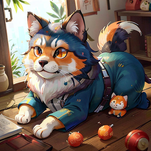 a cat sitting on a table next to a window with a cat on it's lap and a cat on the floor