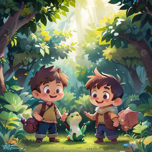 two children in the woods with a frog in their hands and a frog in their hand, looking at the ground