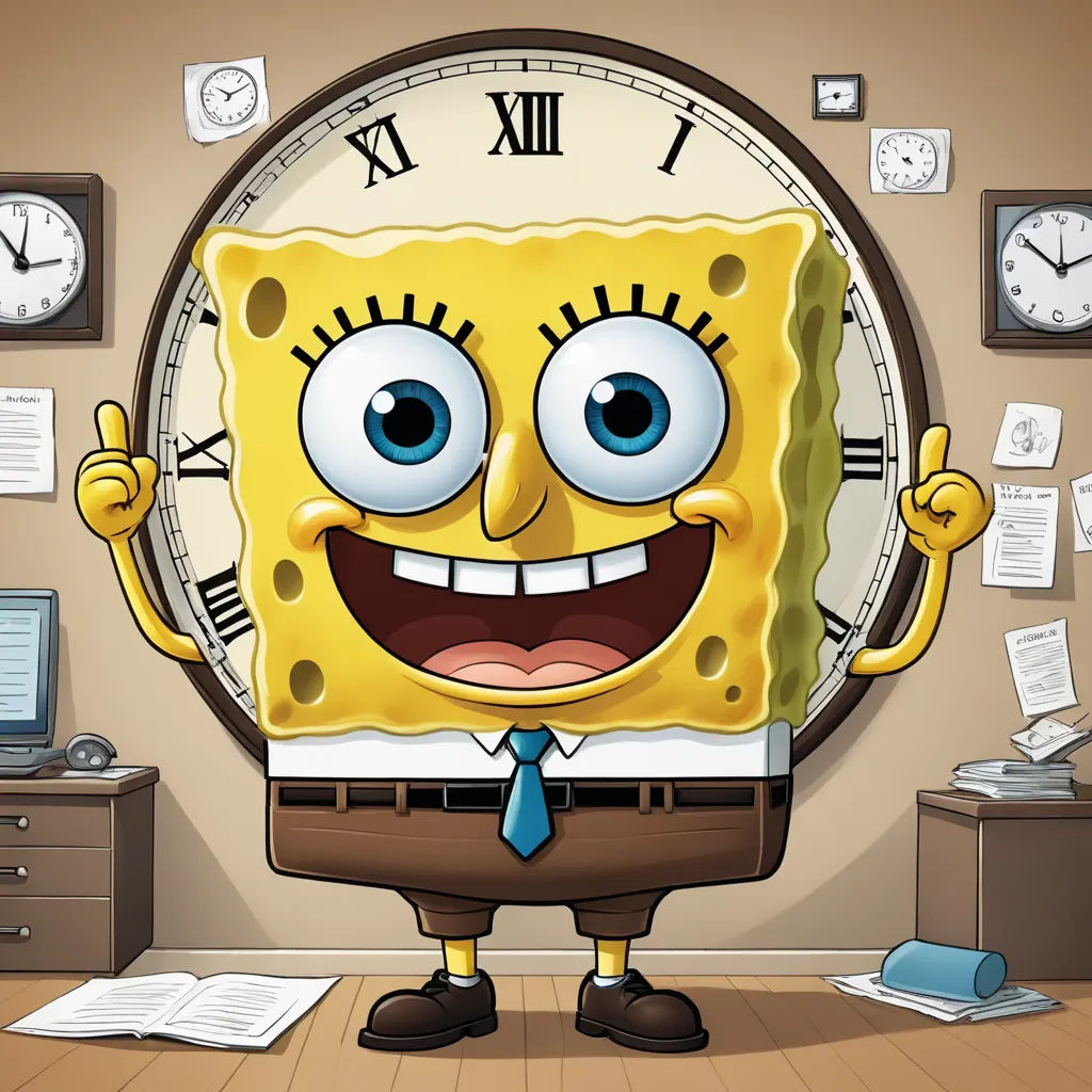 a cartoon character with a clock in the background and a clock in the background with a face and hands, sots art, a stock photo, Chris LaBrooy, professional digital art