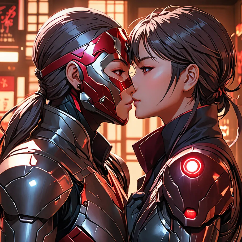 a couple of people that are kissing each other in front of a building with a clock on it's face, fantasy art, cyberpunk art, Artgerm, stanley artgerm lau