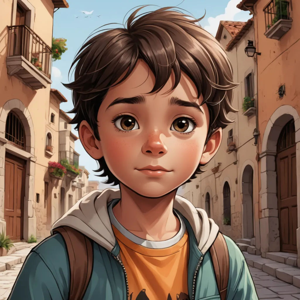 a boy with a backpack standing in front of a building with a clock on it's face and a street with buildings in the background, photorealism, a character portrait, Diego Gisbert Llorens, rossdraws global illumination