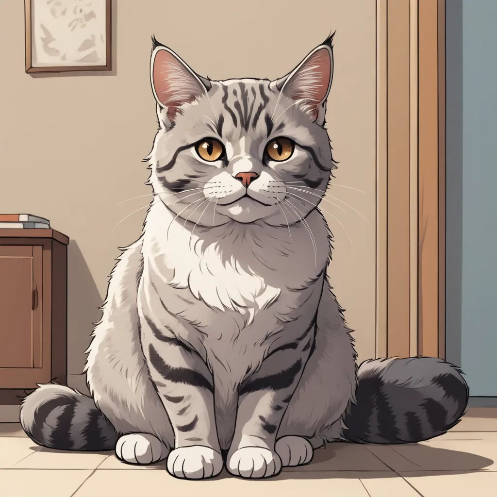 a cat sitting on the floor in front of a door with a clock on the wall behind it and a cabinet, sots art, a character portrait, Dan Content, maya