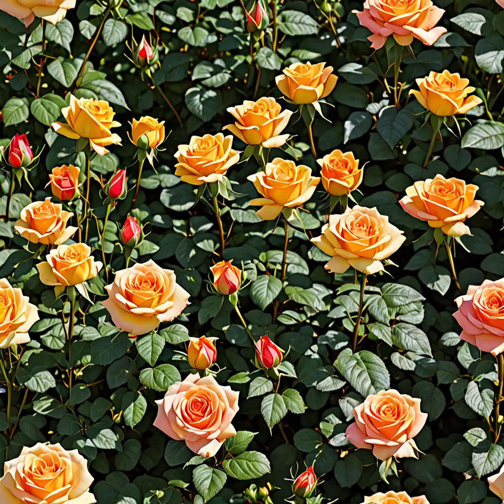 a bunch of orange and yellow roses in a garden area with green leaves and flowers in the background,, rococo, a jigsaw puzzle, Dennis Ashbaugh, roses