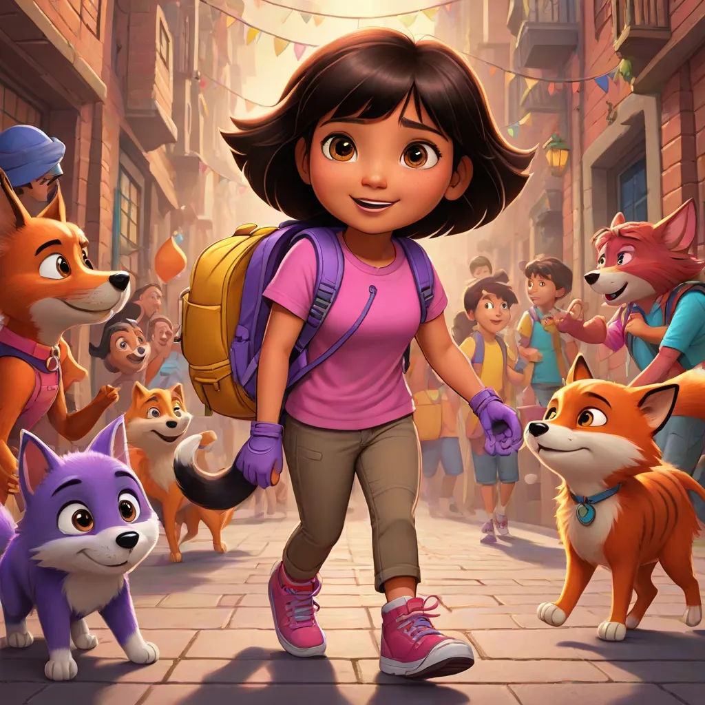 a cartoon girl with a backpack and a bunch of animals in the background, and a crowd of people, Felix-Kelly, furry art, a poster, promotional image