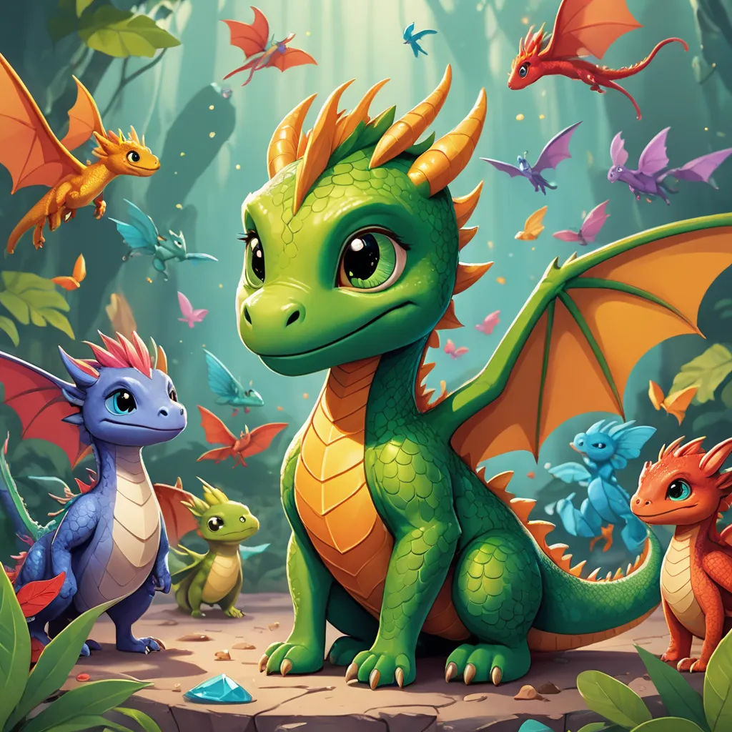 a group of cartoon dragon standing in a forest with other dragon around them and a third dragon standing in the background, sots art, concept art, Chris LaBrooy, dragon art