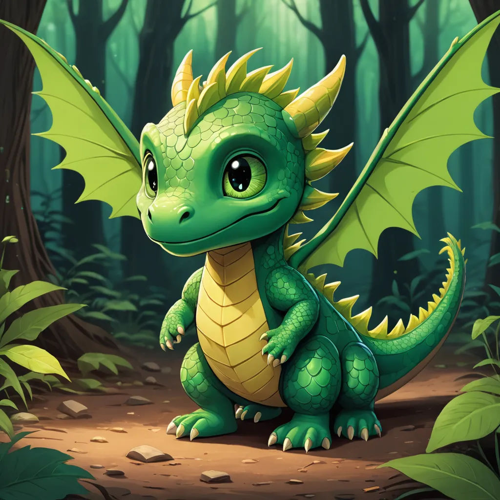 a green dragon sitting in the middle of a forest with trees and leaves around it's edges and eyes wide open, fantasy art, a character portrait, Chris LaBrooy, dragon art