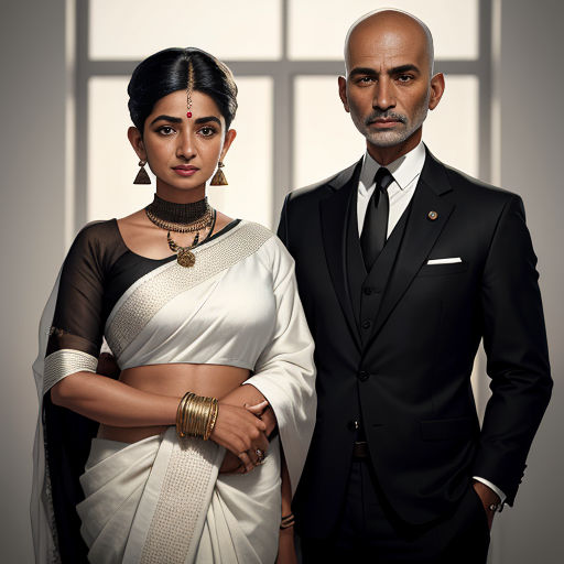 a man and a woman dressed in black and white posing for a picture together in front of a window