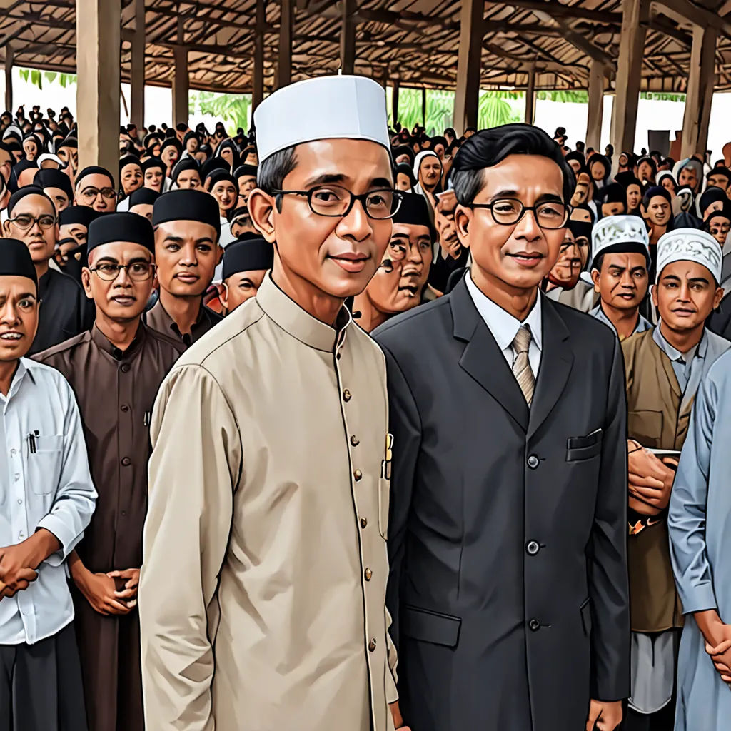 a group of men standing next to each other in front of a crowd of people in suits and ties, sumatraism, a photorealistic painting, Fathi Hassan, extremely detailed oil painting