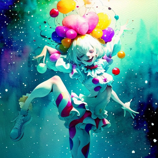 a woman with balloons floating in the air with her legs spread out and her legs spread out, and her legs spread out