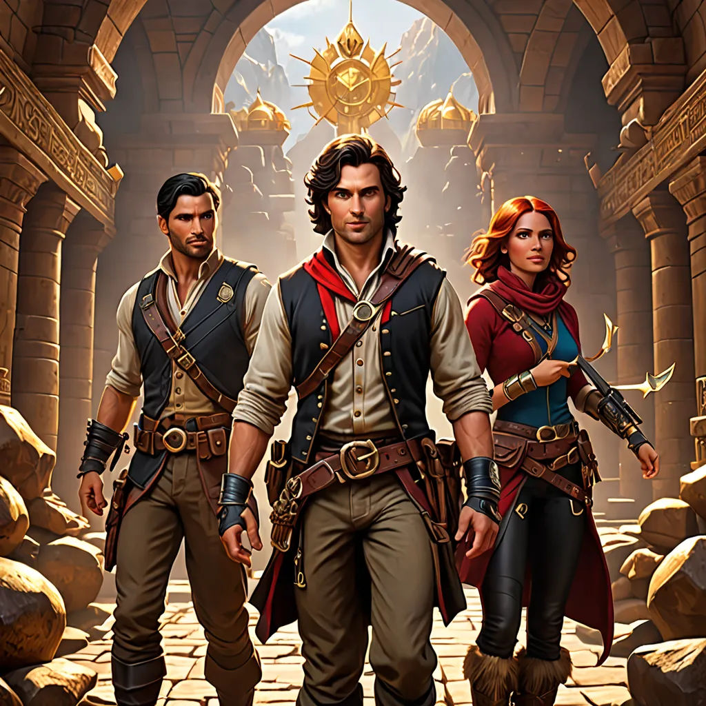 a group of people standing in front of a doorway with a clock on it's wall and a stone floor, fantasy art, concept art, Cedric Seaut (Keos Masons), key art