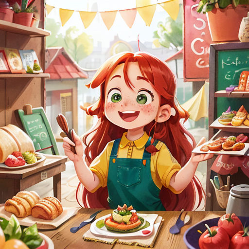 a girl holding a knife and fork in front of a table with food on it and a sign that says, i am not going to eat