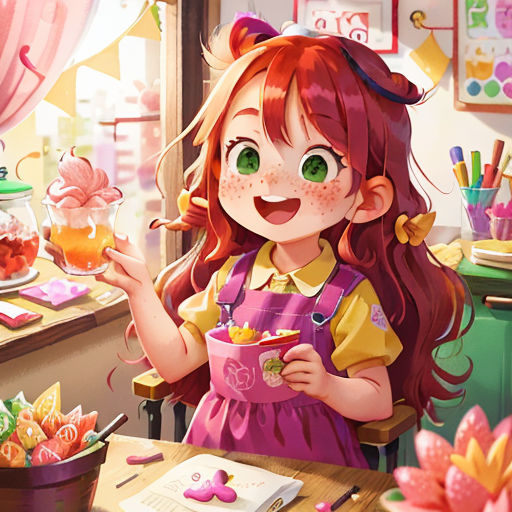 a girl is eating a bowl of food in a room with a window and a table with a bowl of food on it