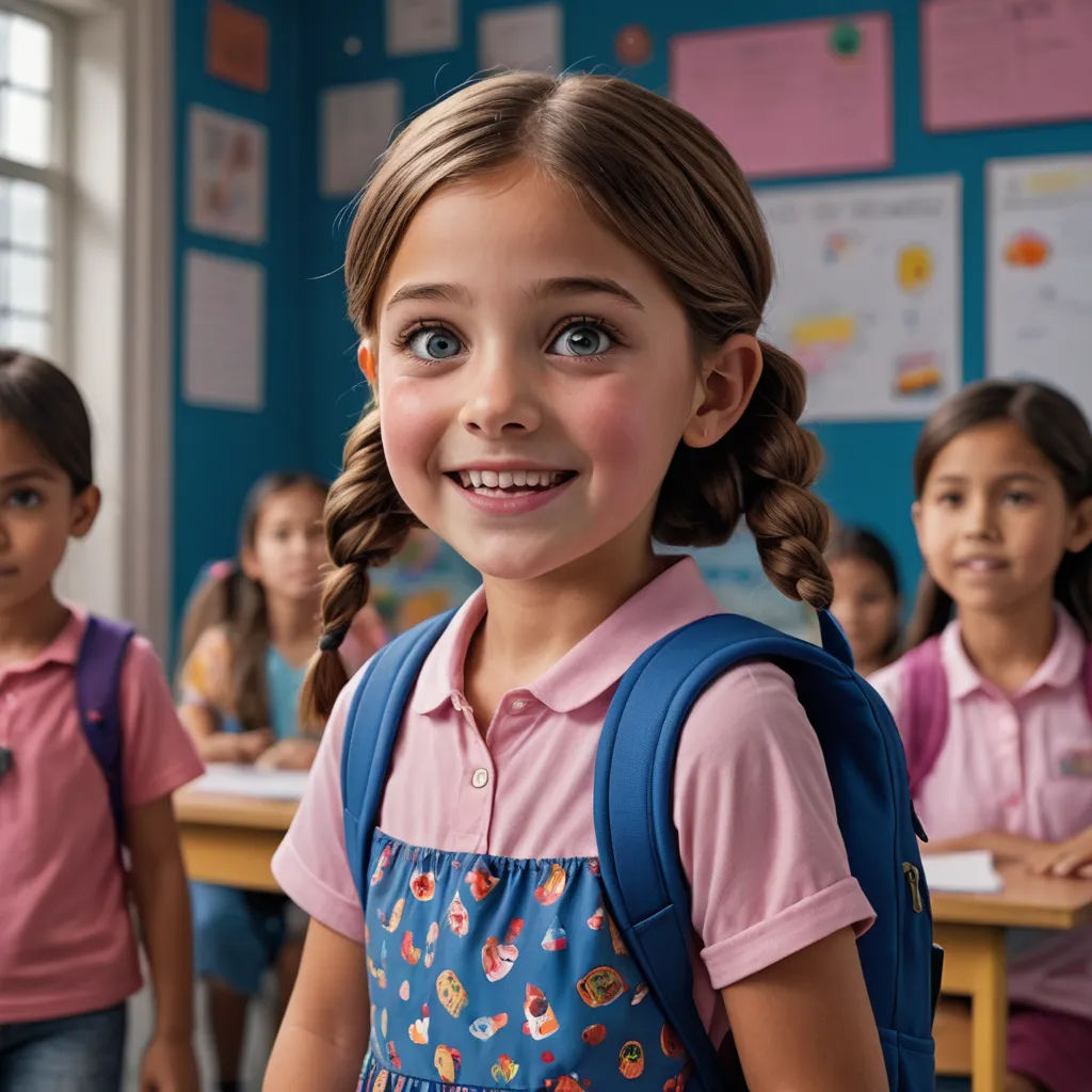 a group of children standing in a classroom with a girl in a pink shirt and a girl in a blue dress, danube school, a stock photo, Ayshia Taşkın, promotional image