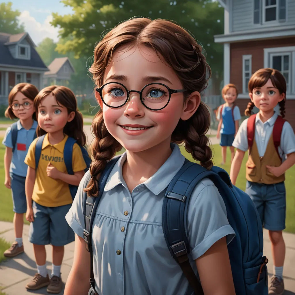 a painting of a group of children standing on a sidewalk with a school uniform on and a backpack on, american scene painting, a storybook illustration, Bob Byerley, trending on art station