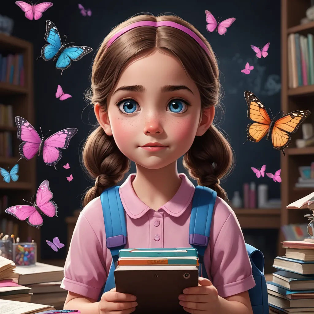 a girl with a book and butterflies flying around her head and a book in her hands, with a book in her hands, fantasy art, a storybook illustration, Clarice Beckett, cgstudio