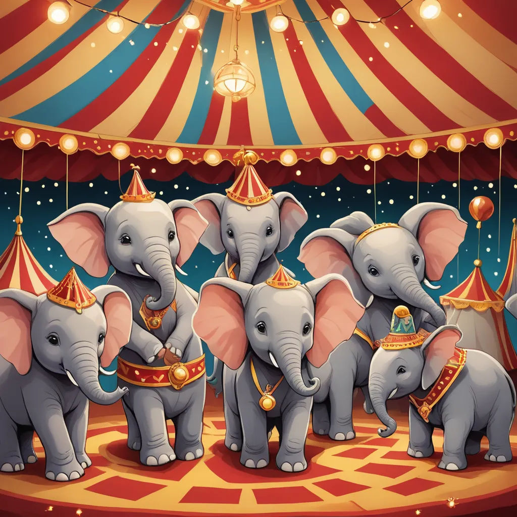 a circus scene with elephants and a circus tent with lights and lights on the ceiling and a circus tent with circus tents, pop surrealism, a storybook illustration, Chris LaBrooy, highly detailed digital painting
