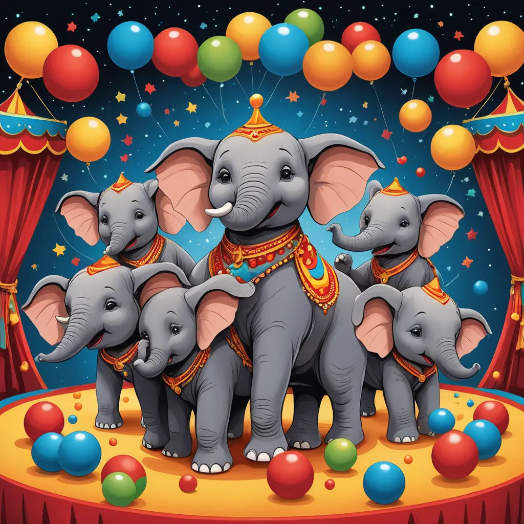 a circus scene with elephants and balloons in the air and a circus tent in the background with a circus tent and a circus tent, magical realism, a storybook illustration, Chris LaBrooy, highly detailed digital painting