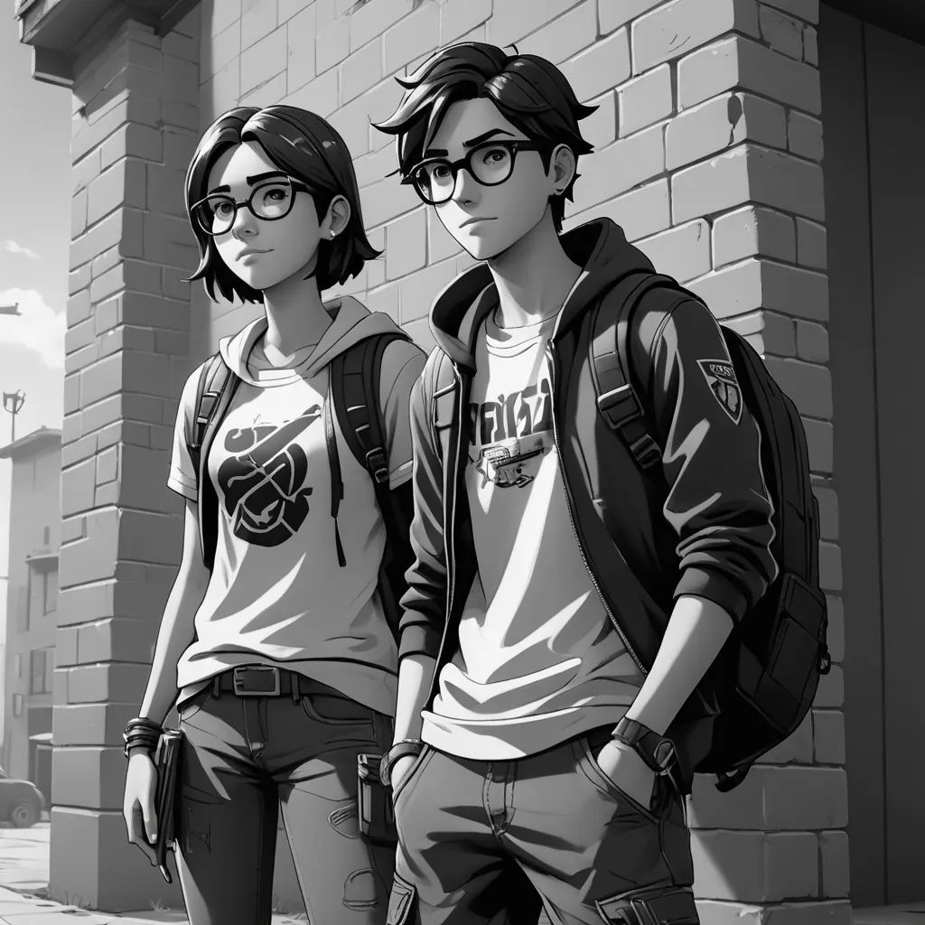 a couple of people standing next to each other near a building with a clock on it's side, sots art, a black and white photo, Artgerm, rossdraws global illumination