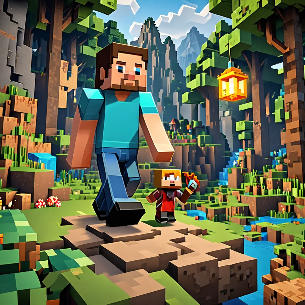 a man and a woman standing in a forest with a mountain in the background and a stream running through the center, pixel art, computer graphics, Beeple, 2 d game art