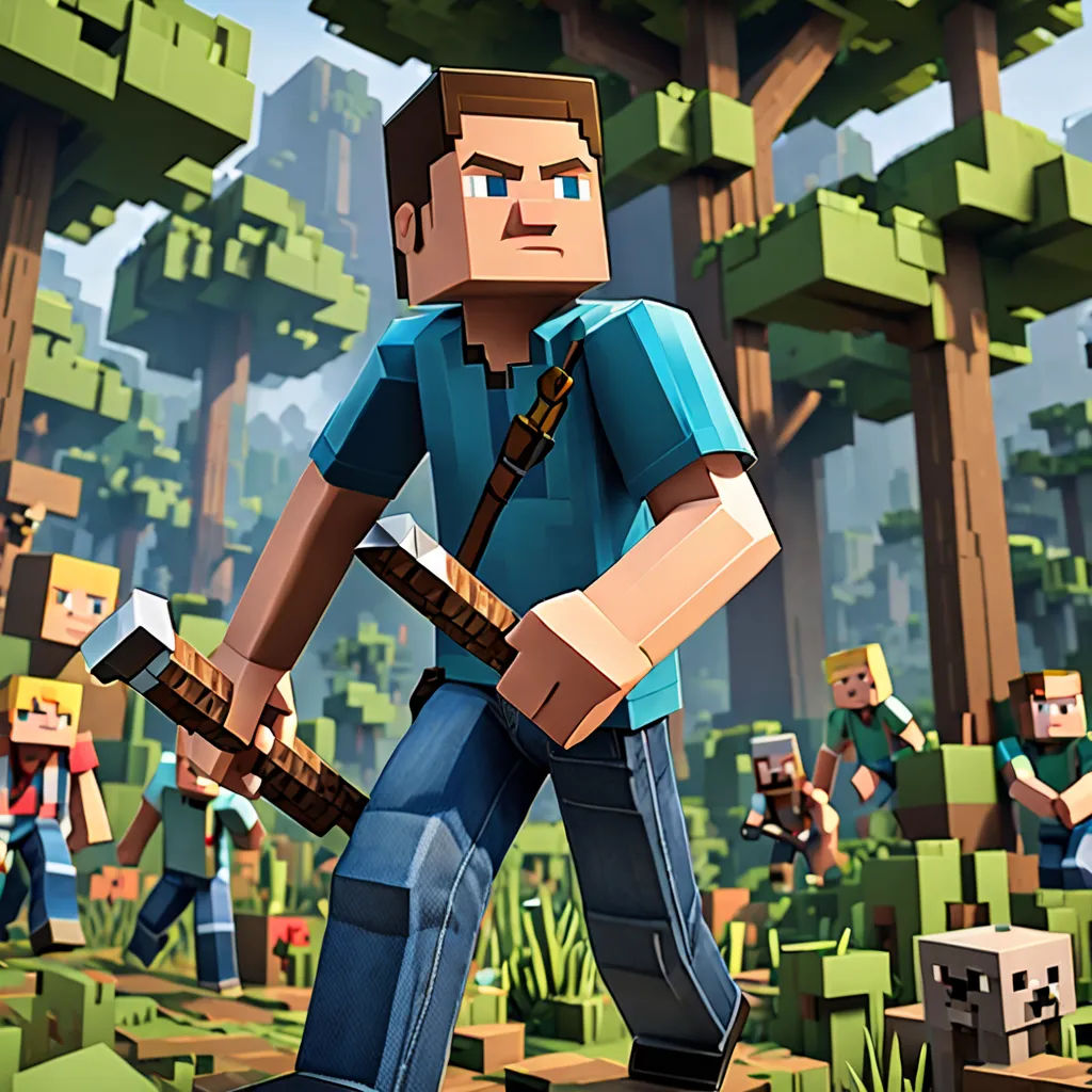 a minecraft character holding a guitar in a minecraft game scene with a forest in the background and people in the foreground, sots art, computer graphics, Beeple, key art