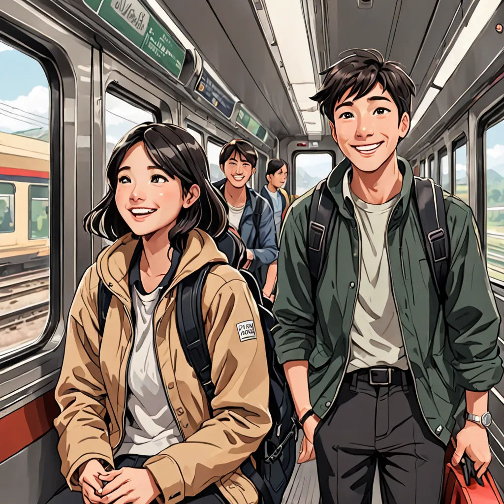 a group of people riding on a subway train together, with the man in the middle of the group, dau-al-set, a comic book panel, David Park, official art