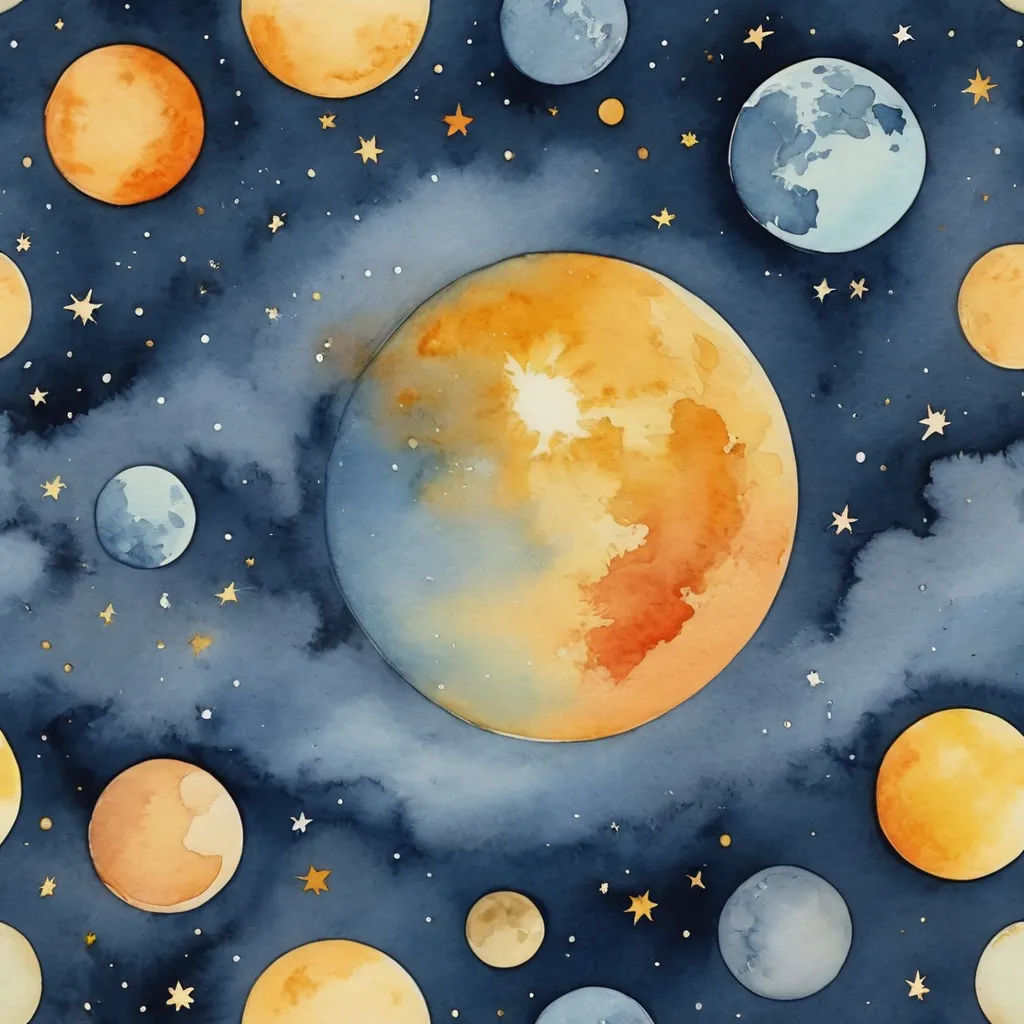 a painting of a space scene with planets and stars in the sky and a blue sky with clouds and stars, space art, a watercolor painting, Chris LaBrooy, moon