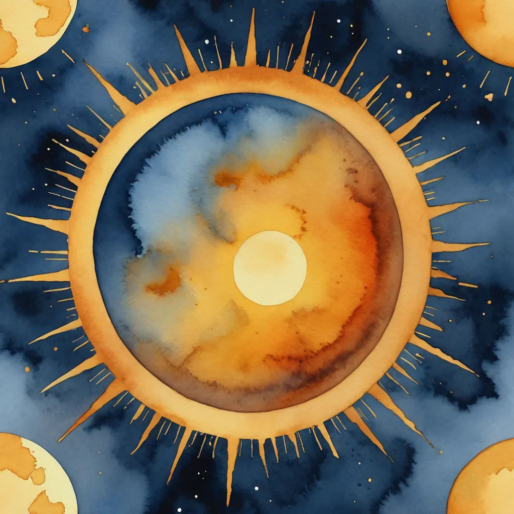 a painting of a sun with many different colors and shapes in it, and a blue sky with yellow and white clouds, space art, a watercolor painting, Chris LaBrooy, sun