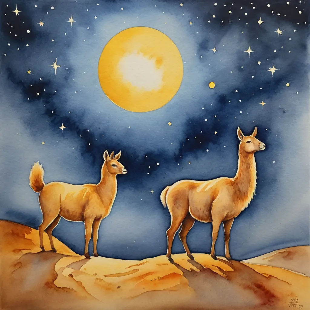 two deer standing on a hill under a full moon and stars sky with stars and a full moon in the background, space art, an airbrush painting, Claire Dalby, llustration