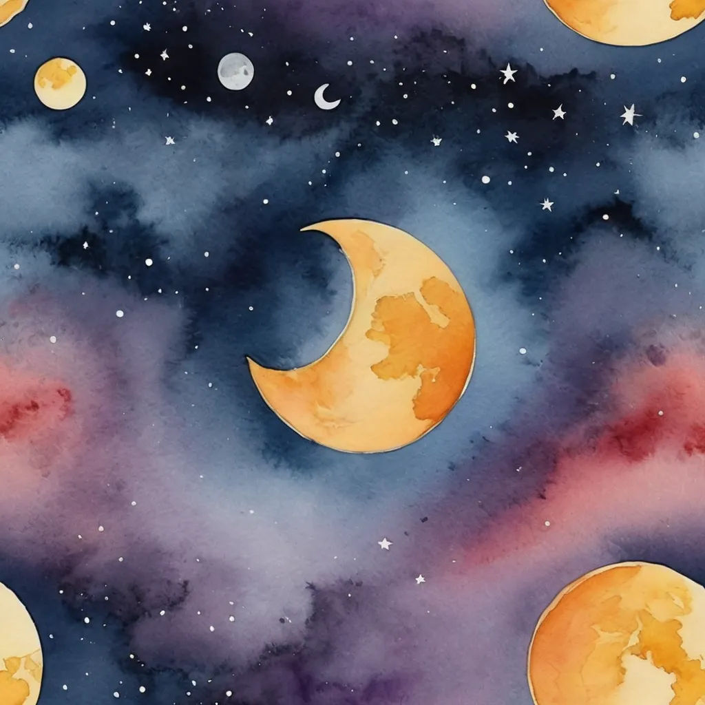 a painting of a night sky with stars and moon in the sky and a few clouds in the sky, space art, a watercolor painting, Claire Hummel, night sky