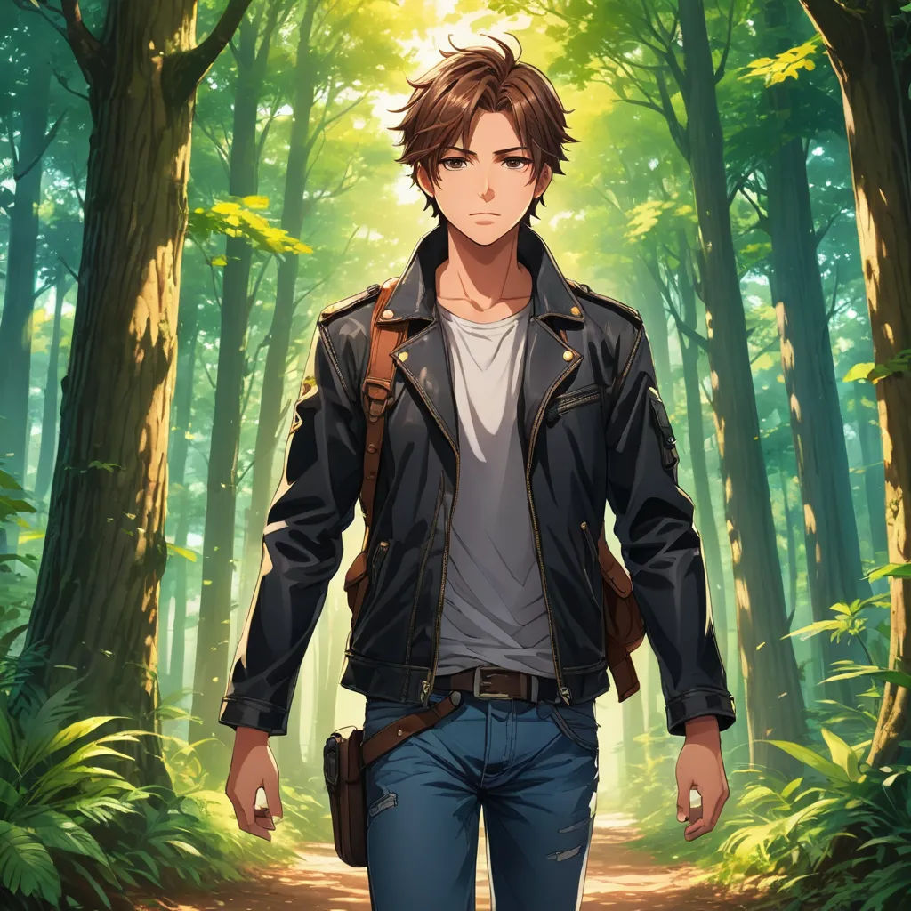 a man in a forest with a backpack on his back and a backpack on his shoulder, walking towards the camera, sots art, a character portrait, Cedric Seaut (Keos Masons), official art