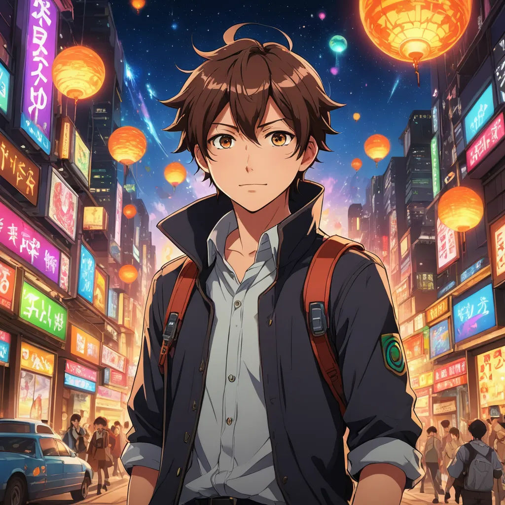 a man standing in front of a city at night with a backpack on his shoulder and a backpack on his shoulder, sots art, concept art, Ai-Mitsu, official art