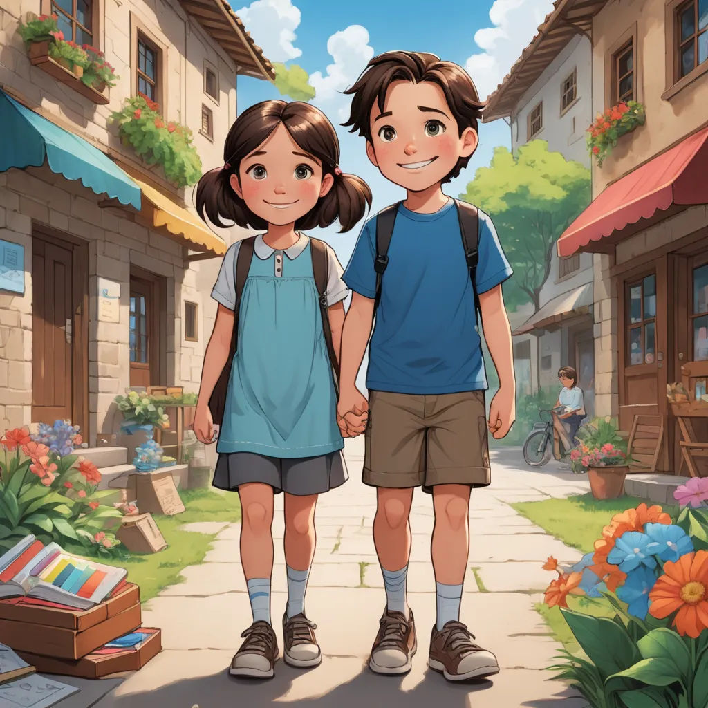 a couple of people standing next to each other on a street near a building and flowers and a box, paris school, a storybook illustration, Diego Gisbert Llorens, rossdraws global illumination