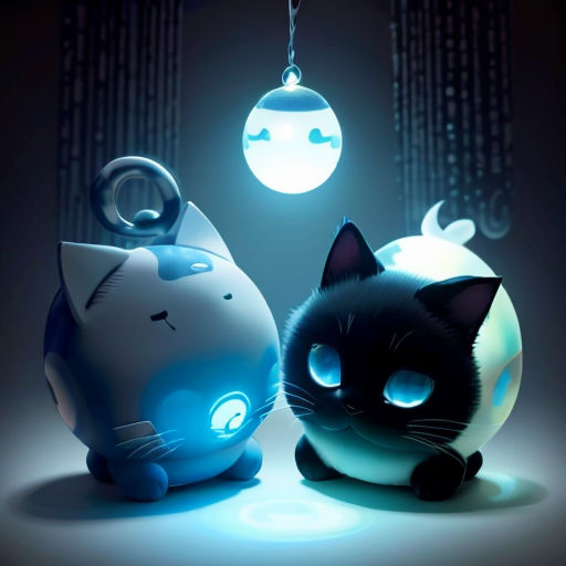 two cats sitting next to each other on a table with lights on them and a cat in the background
