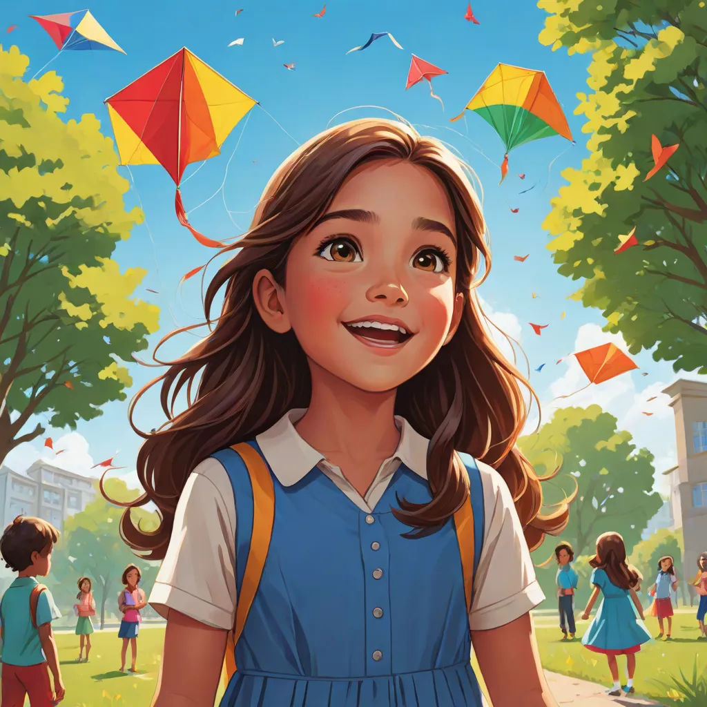 a painting of a girl in a blue dress with a bunch of kites in the sky above her, vancouver school, a storybook illustration, Alejandro Burdisio, comic cover art