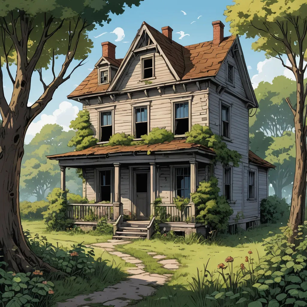 a house with a porch and a porch in the woods with a pathway leading to it and a tree, american scene painting, a detailed matte painting, Dan Mumford, rossdraws global illumination