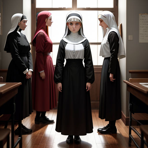 a group of women standing in a room together in nun costumes and dresses with a nun in the middle