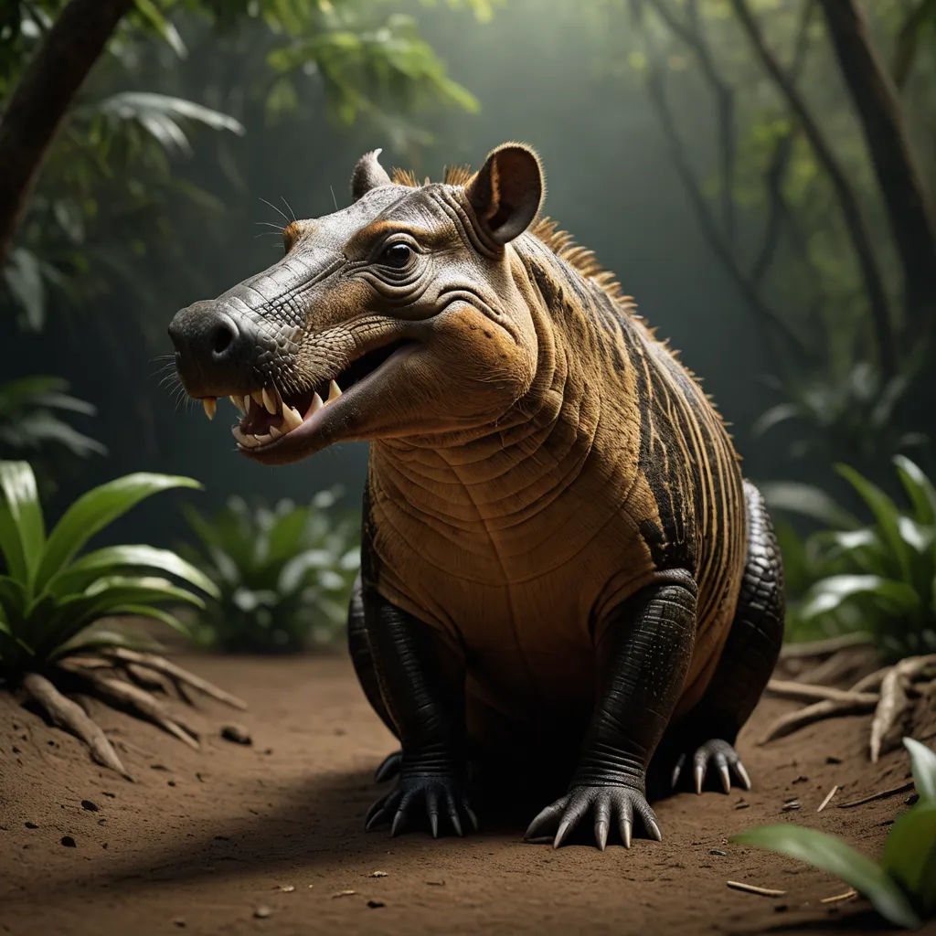 a stuffed animal sitting on a dirt ground in a forest area with trees and plants in the background and a light shining on the ground, sumatraism, a 3D render, Abidin Dino, weta digital